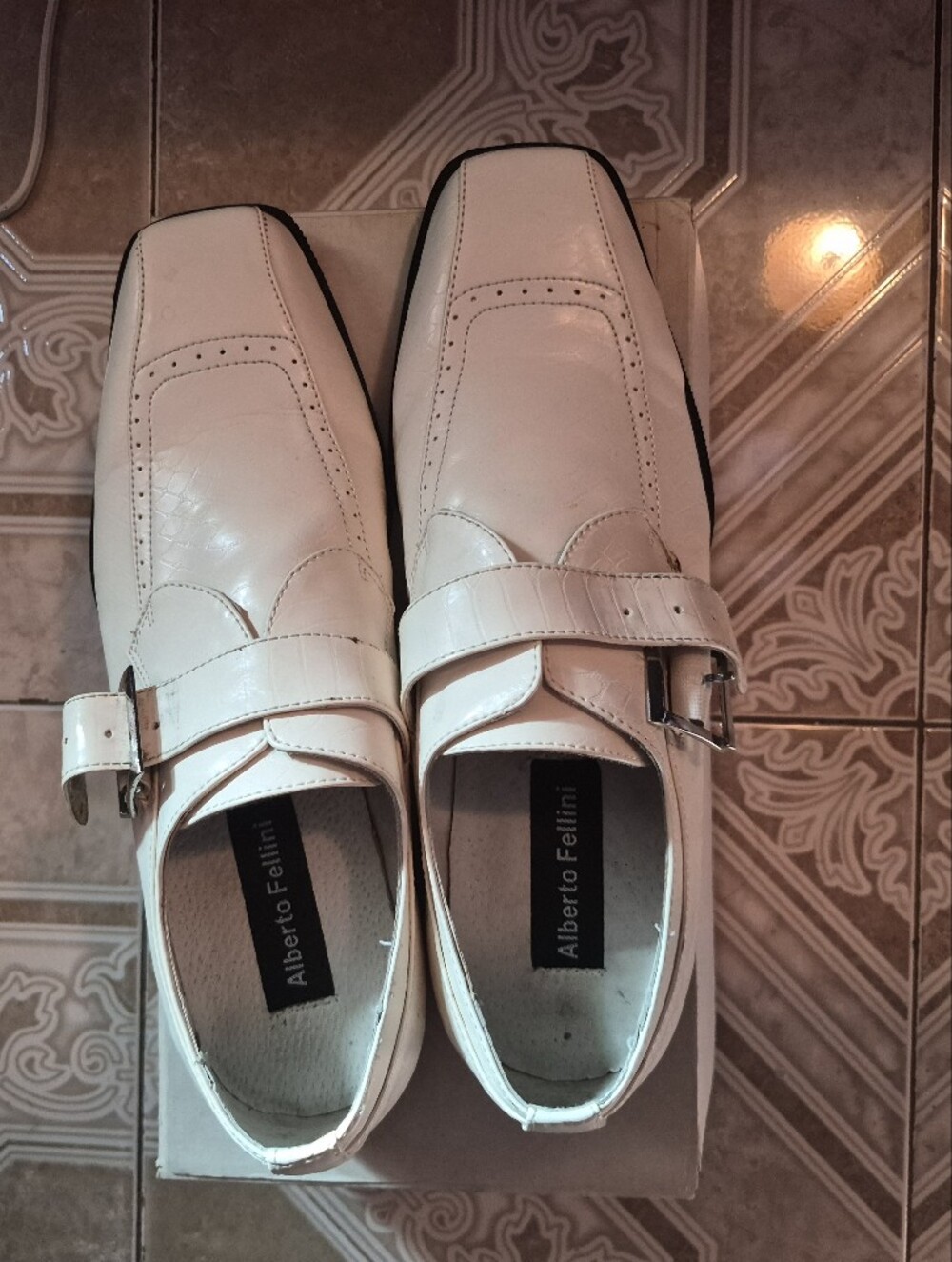Alberto Fellini Men's White Leather Monk Strap Dress Shoes